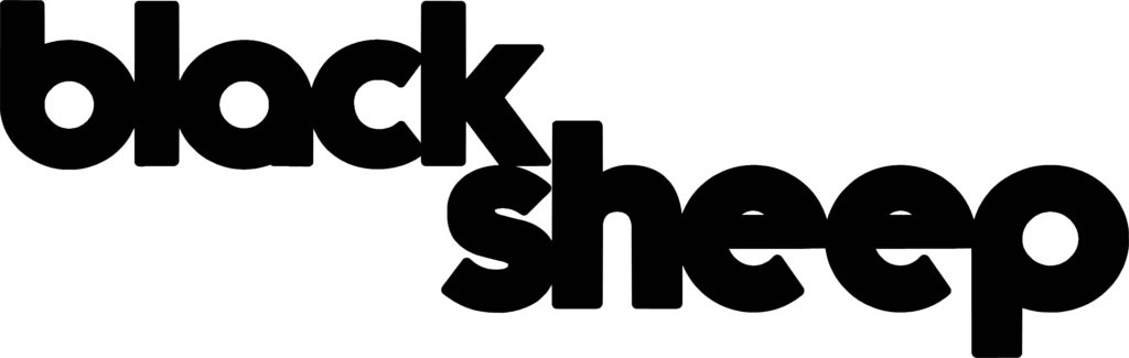 The words "black sheep" are written in bold, lowercase letters with the word "black" in black font blending into the background, making it difficult to see, while "sheep" is more visible.
